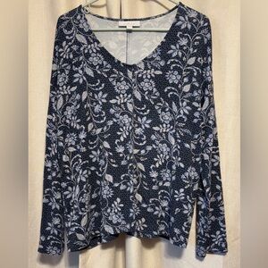 Floral Long Sleeve Top - Blue and White